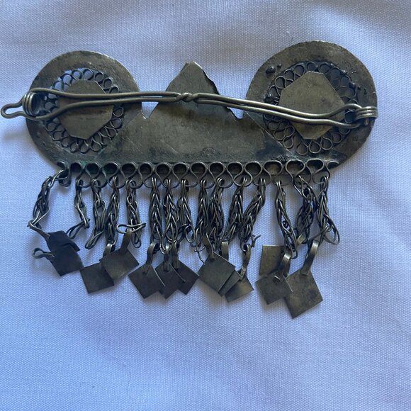 RARE ANCIENT BERBER STYLE BRONZE AMULET PENDANT HAIR CLIP ENGRAVINGS NO STONES - Picture 5 of 6